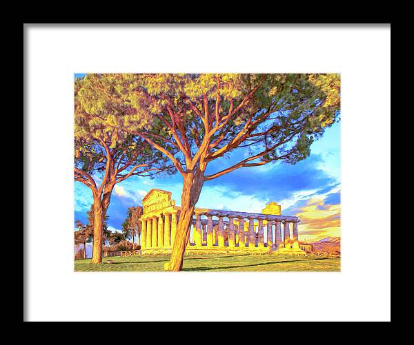 Roman Framed Print featuring the painting Temple of Athena - Campania Italy by Dominic Piperata