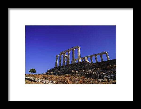 Travel Framed Print featuring the photograph Temple of Poseidon, Sounion, Greece l7 by Vladi Alon
