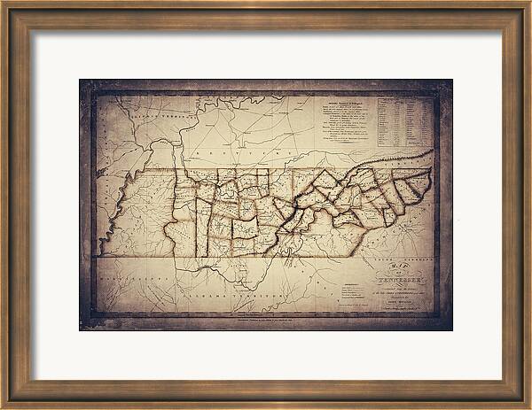 Tennessee Antique Vintage Map 1818 Sepia  by Carol Japp