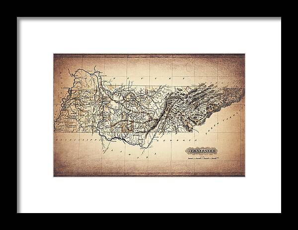 Tennessee Framed Print featuring the photograph Tennessee Vintage Map 1826 Sepia by Carol Japp