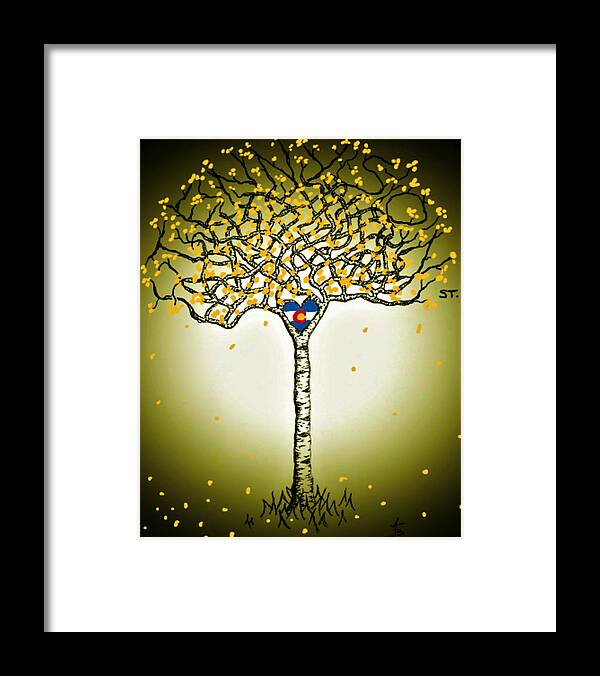 Denver Framed Print featuring the drawing Tennyson St, Colorado Aspen Love Tree by Aaron Bombalicki