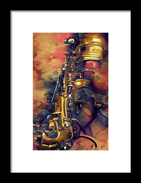  Framed Print featuring the digital art Tenor Saxophone by Michelle Hoffmann