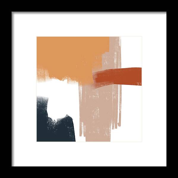 Brown Framed Print featuring the mixed media Terracotta Strokes 1 - Contemporary Abstract Painting - Minimal, Modern - Brown, Burnt Orange, Beige by Studio Grafiikka