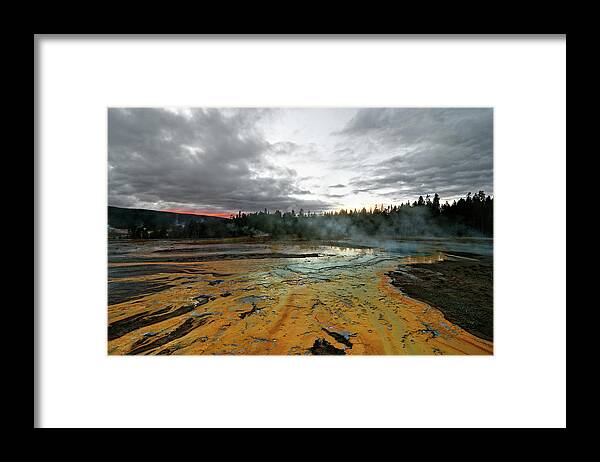 Terraformers' Descendants Framed Print featuring the photograph Terraformers' Descendants -- Cyanobacteria at Doublet Pool in Yellowstone National Park, Wyoming by Darin Volpe