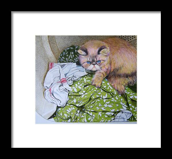 Cat Framed Print featuring the mixed media Territorial Feline by Constance DRESCHER