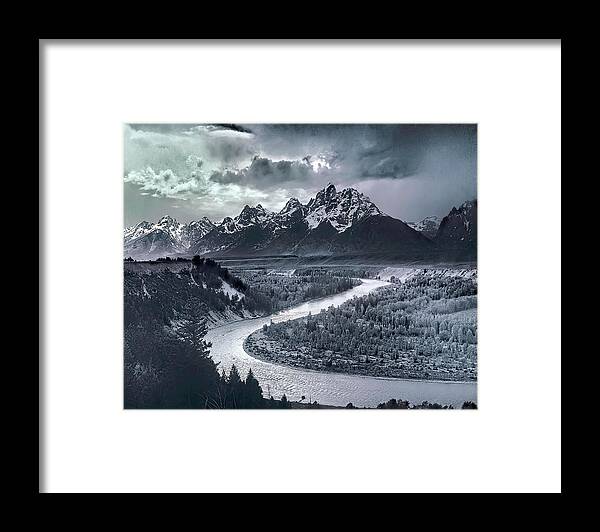 Tetons And The Snake River Framed Print featuring the digital art Tetons And The Snake River by Ansel Adams