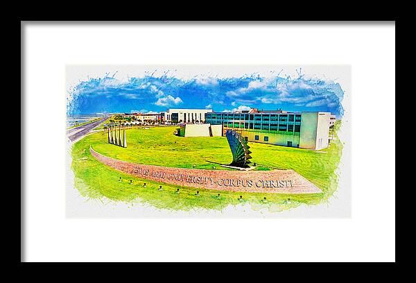 Texas A&m University-corpus Christi Framed Print featuring the digital art Texas AM University-Corpus Christi - watercolor painting by Nicko Prints