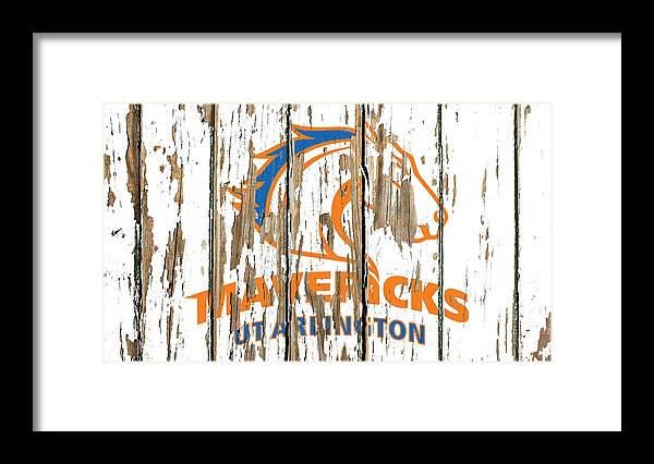 Texas Framed Print featuring the mixed media Texas Arlington University Vintage College Logo Peeling Barn Wood Paint by Design Turnpike