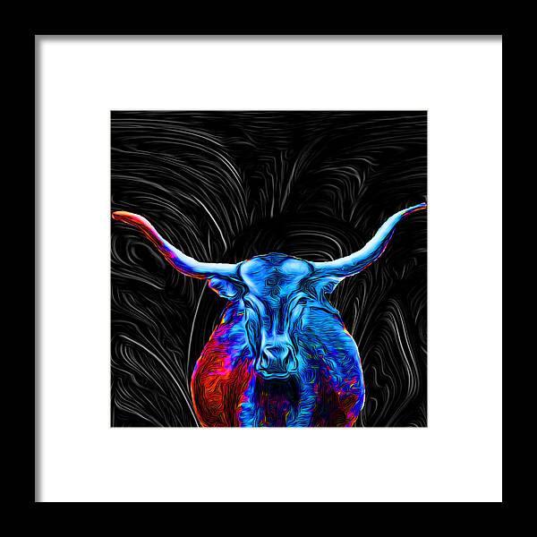 Abstract Framed Print featuring the digital art Texas Longhorn - Abstract by Ronald Mills