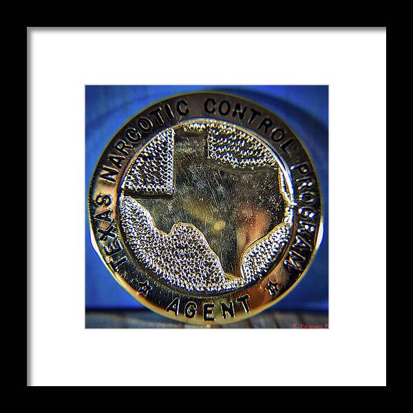 Badge Framed Print featuring the photograph Texas Narcotic Control Program Badge 1980s by Rene Vasquez