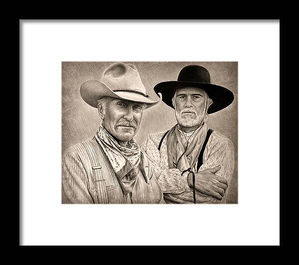 Lonesome Dove Framed Print featuring the drawing Texas Rangers Gus and Call by Andrew Read