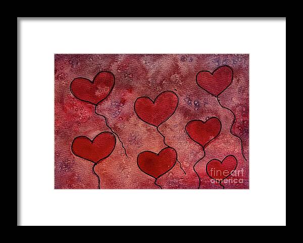 Red Framed Print featuring the mixed media Textured Hearts by Lisa Neuman
