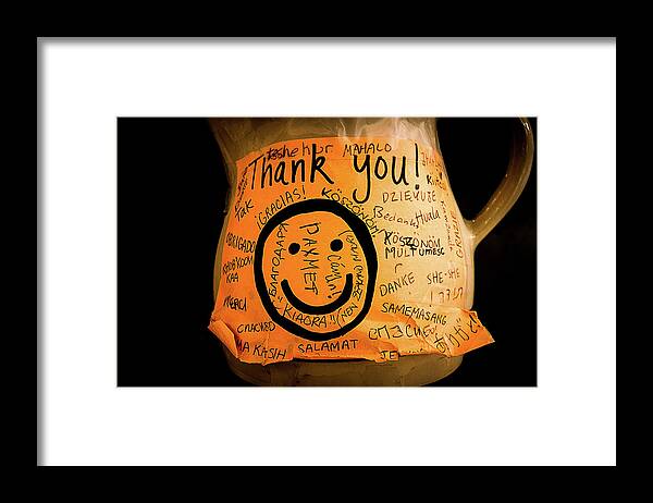 Thank You Tip Jar Framed Print featuring the photograph Thank You Tip Jar by David Morehead