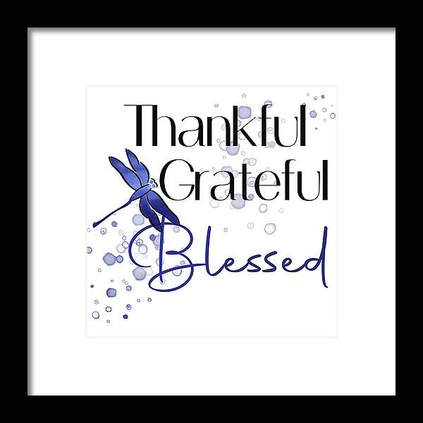Words Framed Print featuring the painting Thankful Indigo by Amber Clarkson