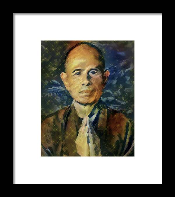 Thich Nhat Hanh Framed Print featuring the digital art Thay - Thich Nhat Hanh by Artistic Mystic