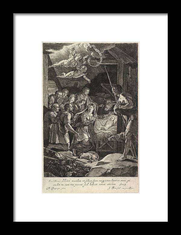 Jean Morin Framed Print featuring the drawing The Adoration of the Shepherds by Jean Morin
