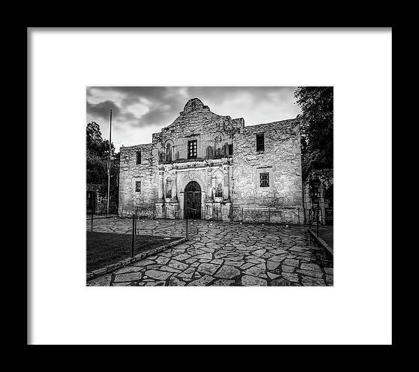 San Antonio Framed Print featuring the photograph The Alamo Mission in Black and White - San Antonio Texas by Gregory Ballos