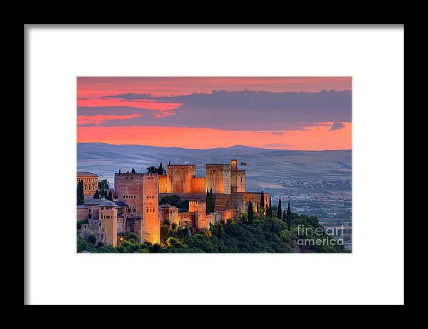 The Alhambra Framed Print featuring the photograph The alhambra at sunset by Guido Montanes Castillo