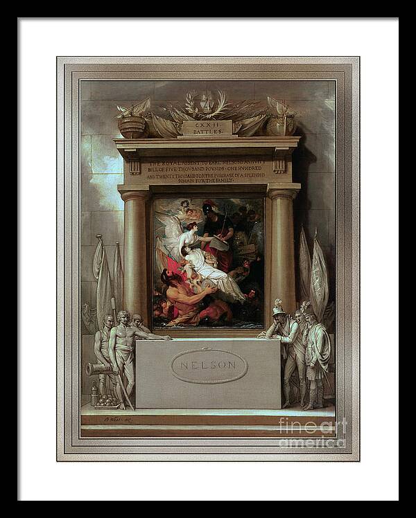 The Apotheosis Of Nelson Framed Print featuring the painting The Apotheosis of Nelson by Benjamin West by Rolando Burbon