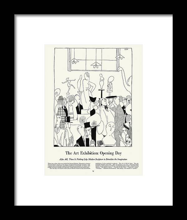 Anne Fish Framed Print featuring the drawing The Art Exhibition Opening Day by Anne Fish 1920 by Ikonographia - Anne Fish