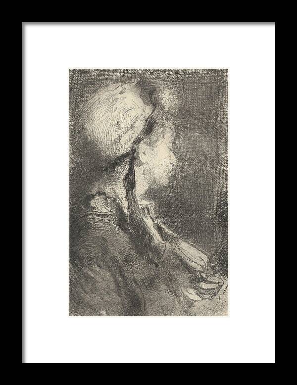 Mosè Bianchi Framed Print featuring the painting The Artist s Wife in Profile Facing Right by Mos  Bianchi