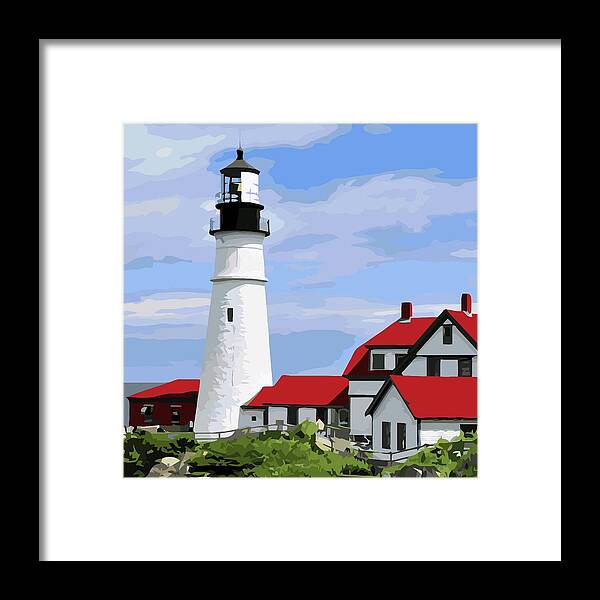 Lighthouse Framed Print featuring the painting The Portland Head Beacon by Teresa Trotter