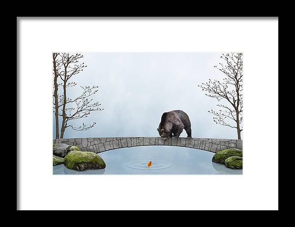 Dragontales Framed Print featuring the digital art The bear and the goldfish by Moira Risen