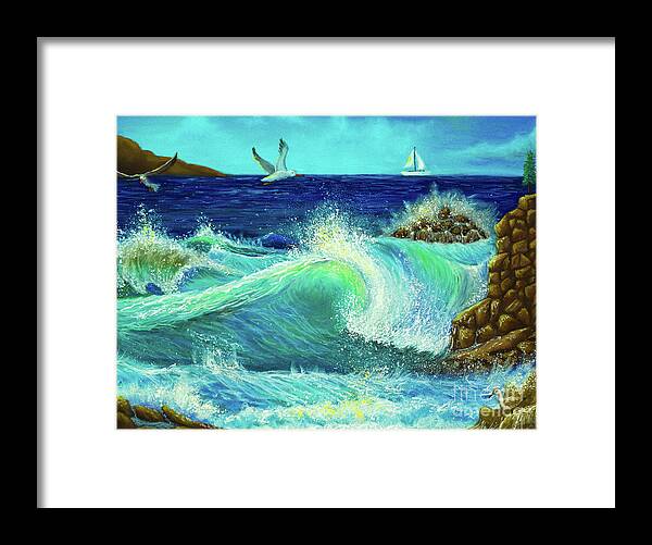 Seascape Framed Print featuring the painting The Beauty of a fearless fall by Sudakshina Bhattacharya