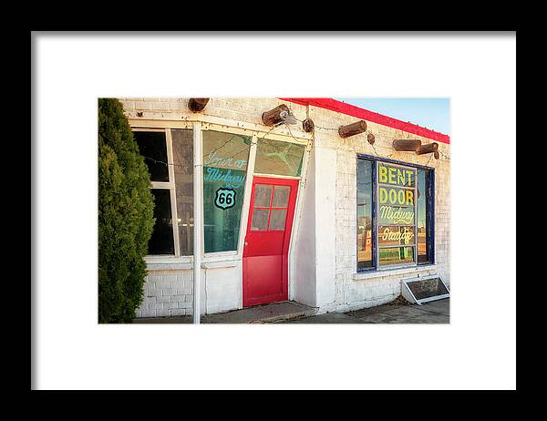 Route 66 Framed Print featuring the photograph The Bent Door - Adrian, Texas - Route 66 by Susan Rissi Tregoning