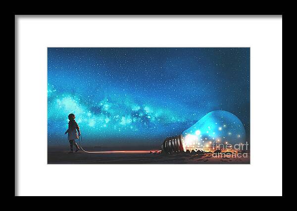 Illustration Framed Print featuring the painting The Big Light Bulb by Tithi Luadthong