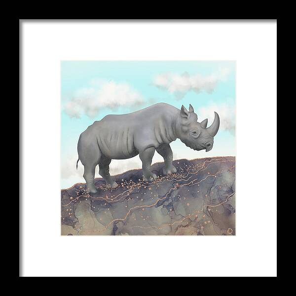 Black Rhino Framed Print featuring the digital art The Black Rhino - Wildlife of Africa by Andreea Dumez