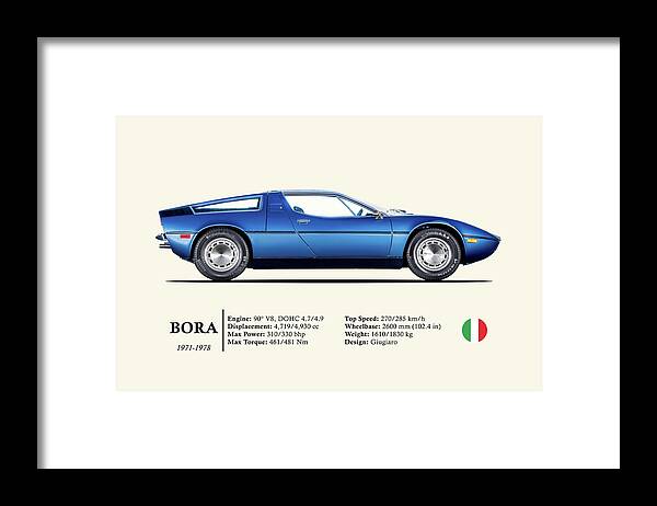 Maserati Bora Framed Print featuring the photograph The Bora V8 by Mark Rogan