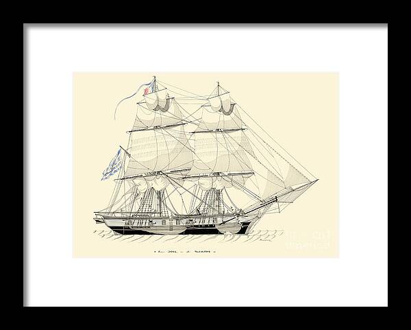 Historic Vessels Framed Print featuring the drawing The brig Aris - 1818 by Panagiotis Mastrantonis