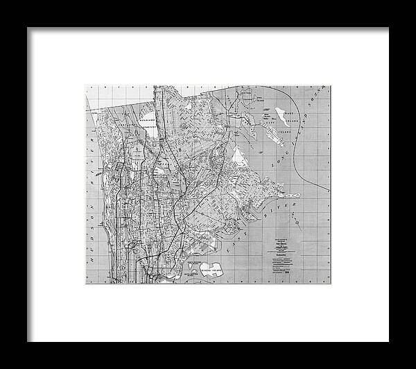 The Bronx Framed Print featuring the photograph The Bronx New York Vintage Map 1917 Black and White by Carol Japp