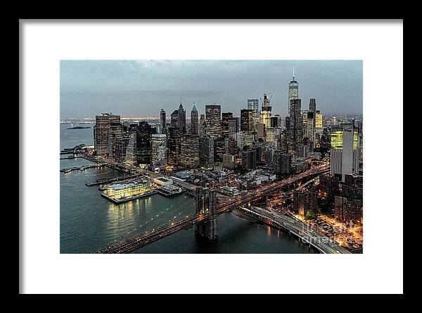  Framed Print featuring the photograph The Brooklyn Bridge, Financial District, and The Battery Skyline by David Oppenheimer