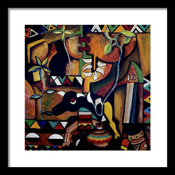 African Art Framed Print featuring the painting The Bull of Peace by Speelman Mahlangu