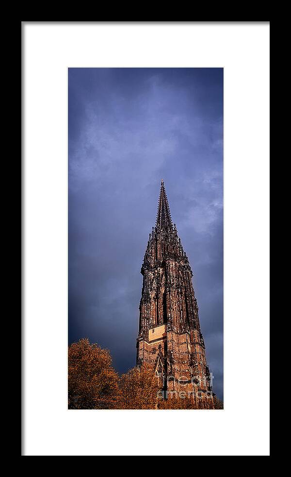Church Framed Print featuring the photograph The burned spire of St. Nicholas church in Hamburg by Mendelex Photography