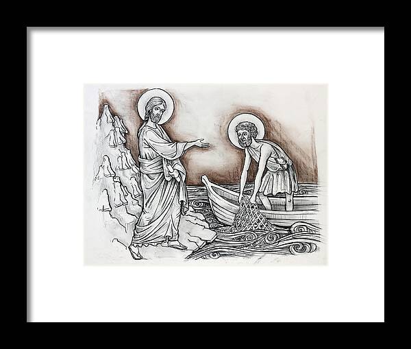 Religious Framed Print featuring the drawing The calling of St-Peter by Jonathan Pageau