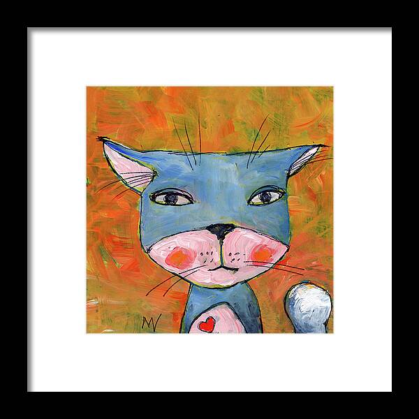 Valentine Framed Print featuring the mixed media The Cat's Meow by AnneMarie Welsh