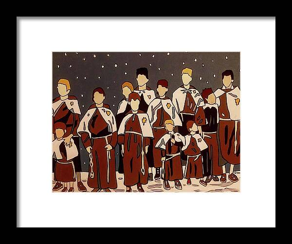 Choir Singers Christmas Snow Italy Framed Print featuring the painting The Choir by Mike Stanko