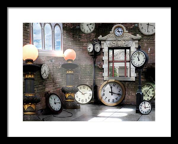 Clock Face Framed Print featuring the photograph The Clock Room by John Manno