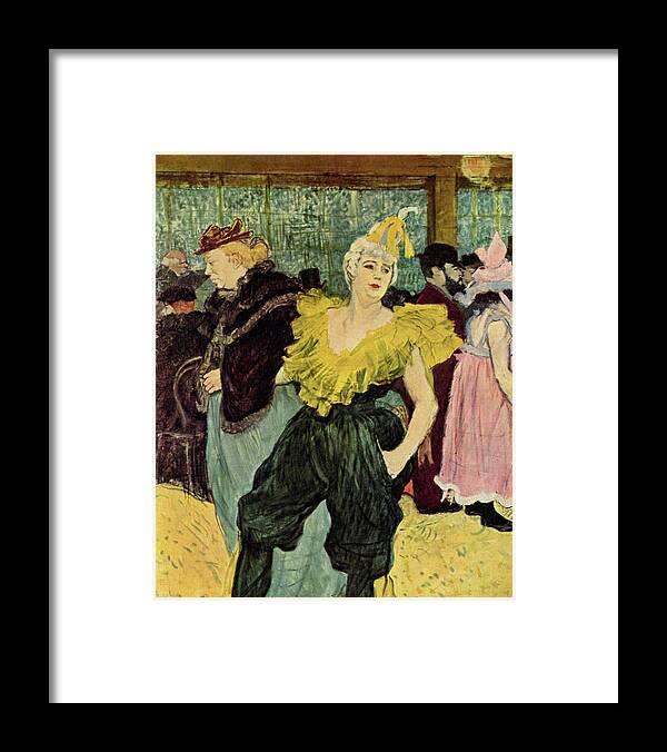 Figurative Framed Print featuring the painting The Clownesse Cha-U-Ka-O in the Moulin Rouge by Henri de Toulouse Lautrec