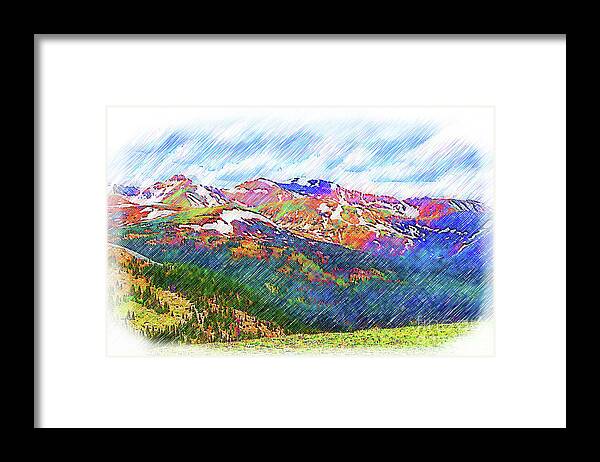Loveland-pass Framed Print featuring the digital art The Colorado Continental Divide on Loveland Pass by Kirt Tisdale