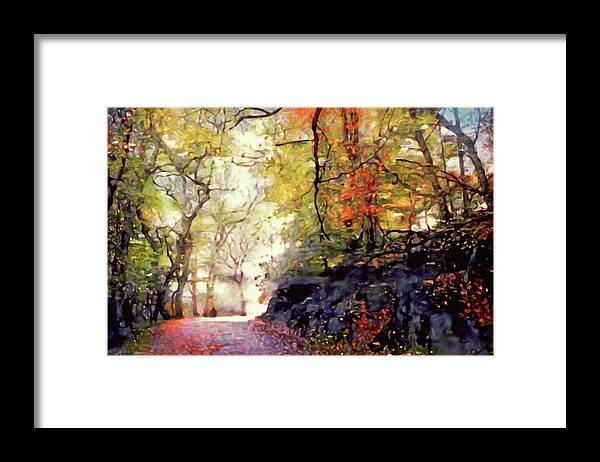 Country Road In Fall Framed Print featuring the digital art The Country Road by Susan Maxwell Schmidt