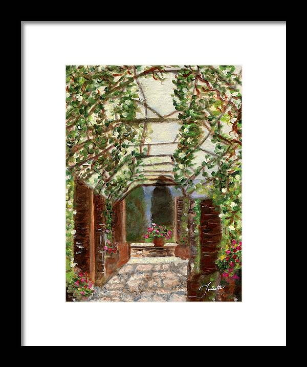 Italy Framed Print featuring the painting The Count's Courtyard by Juliette Becker