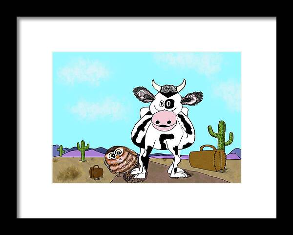 Cow Framed Print featuring the digital art The Cow Who Went Looking for a Friend by Christina Wedberg