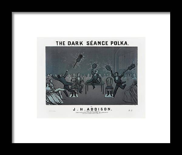 Dark Seance Polka Framed Print featuring the drawing The Dark Seance Polka - Sheet Music Cover - J.H. Addison by War Is Hell Store