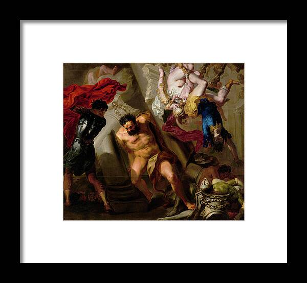 Death Of Samson Framed Print featuring the painting The Death of Samson by Genoese School