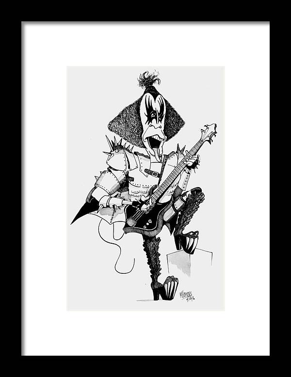 Kiss Framed Print featuring the drawing The Demon by Michael Hopkins