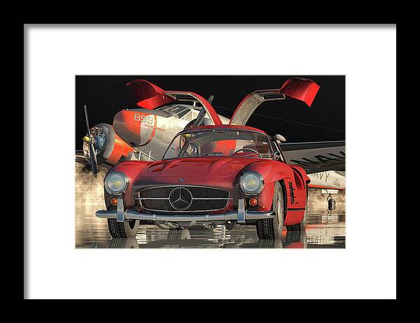 Mercedes-benz Framed Print featuring the digital art The Design of the Mercedes 300SL Gullwings by Jan Keteleer